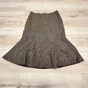 Trina Turk Women 2 Skirt Wool Silk Knit Ruffled Hem Trumpet Pencil Brown